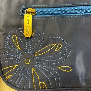Travelon Anti-Theft Crossbody Bag Navy Blue Floral Embroidered Purse